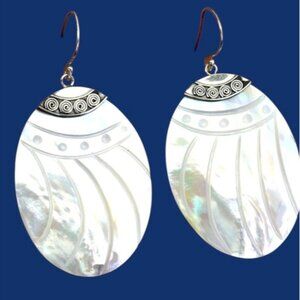 925 Sterling Silver Earrings with Natural Mother Of Pearl 34x26mm